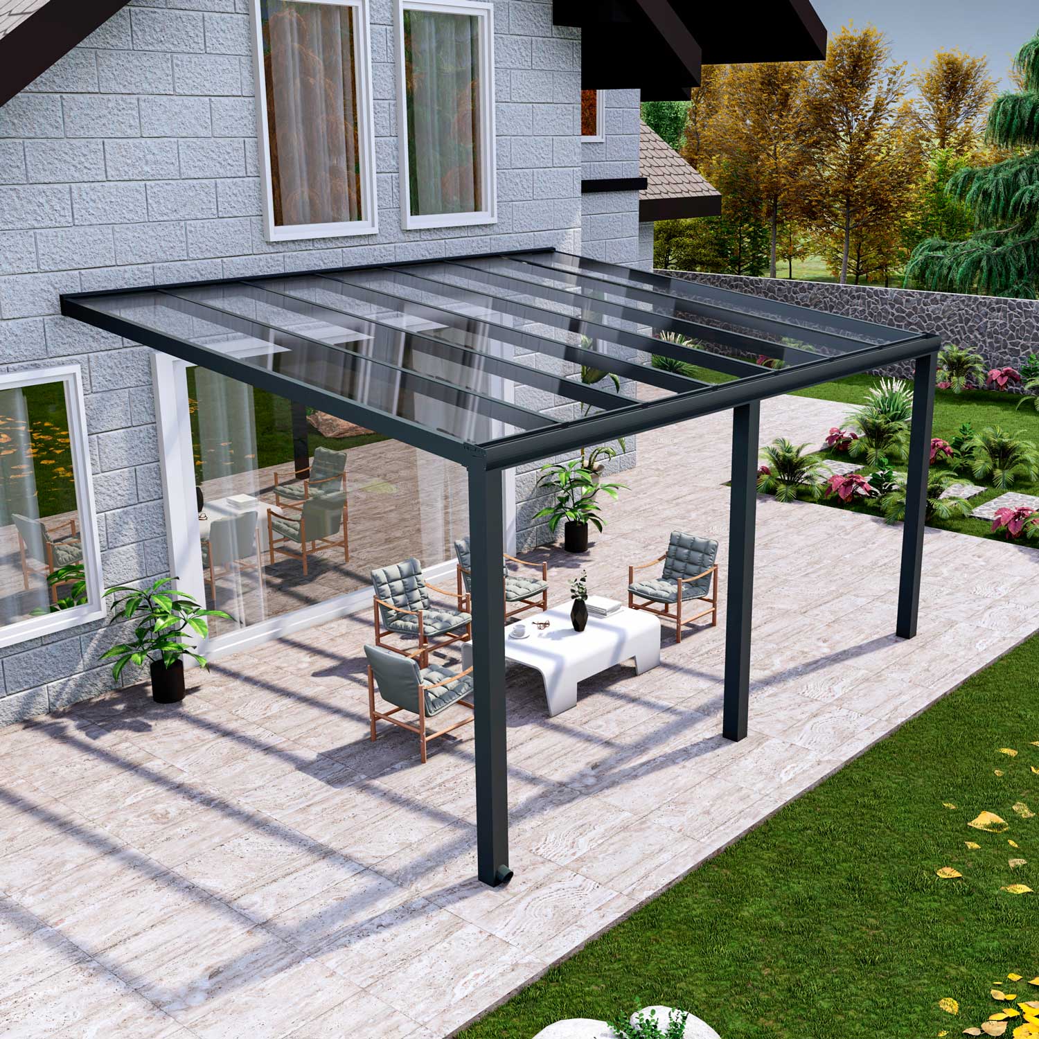 Terrassenüberdachung Classic Anthrazit RAL 7016 mit VSG Klar Glas 8mm in Breite 5060 x Tiefe 3500 - Bild 3