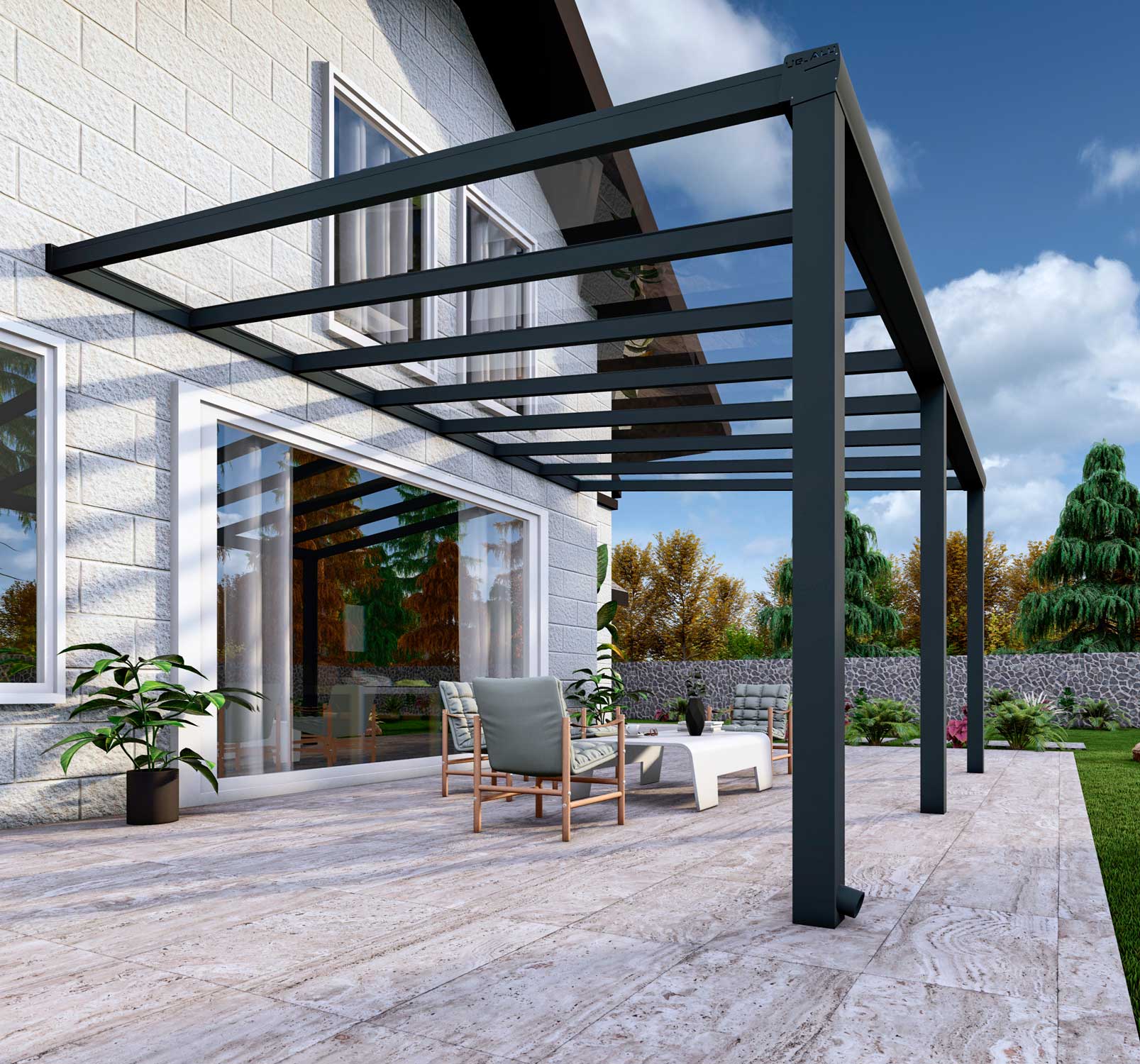 Terrassenüberdachung Classic Anthrazit RAL 7016 mit VSG Klar Glas 8mm in Breite 5060 x Tiefe 3500 - Bild 4
