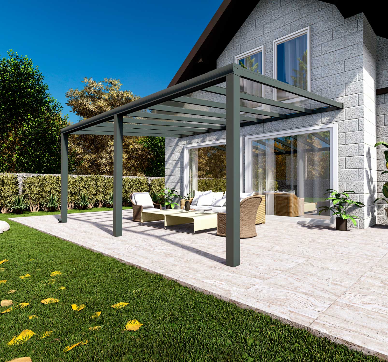 Terrassenüberdachung Classic Anthrazit RAL 7016 mit VSG Klar Glas 8mm in Breite 6060 x Tiefe 3000