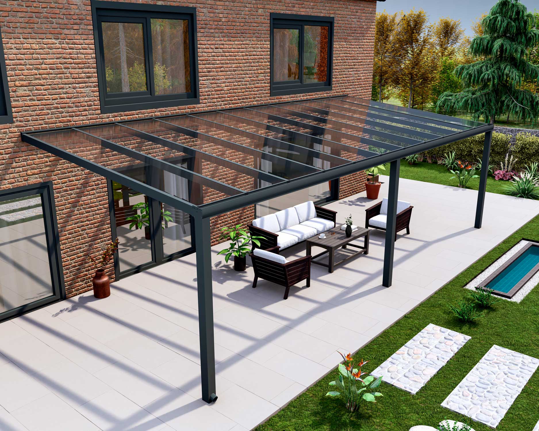 Terrassenüberdachung Classic Anthrazit RAL 7016 mit VSG Klar Glas 8mm in Breite 9060 x Tiefe 4000 - Bild 3