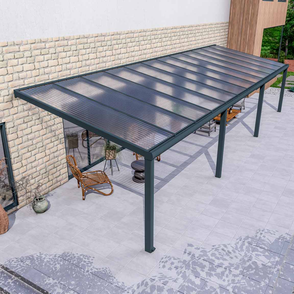 Terrassenüberdachung Excellent Anthrazit RAL 7016 mit Stegplatte Klar Polycarbonat 16mm in Breite 12060 x Tiefe 4000 - Bild 2