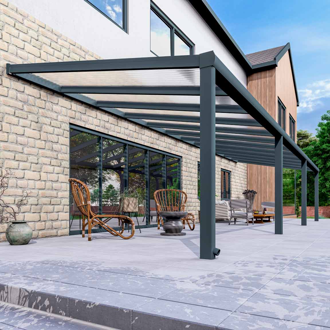 Terrassenüberdachung Excellent Anthrazit RAL 7016 mit Stegplatte Klar Polycarbonat 16mm in Breite 12060 x Tiefe 4000 - Bild 4