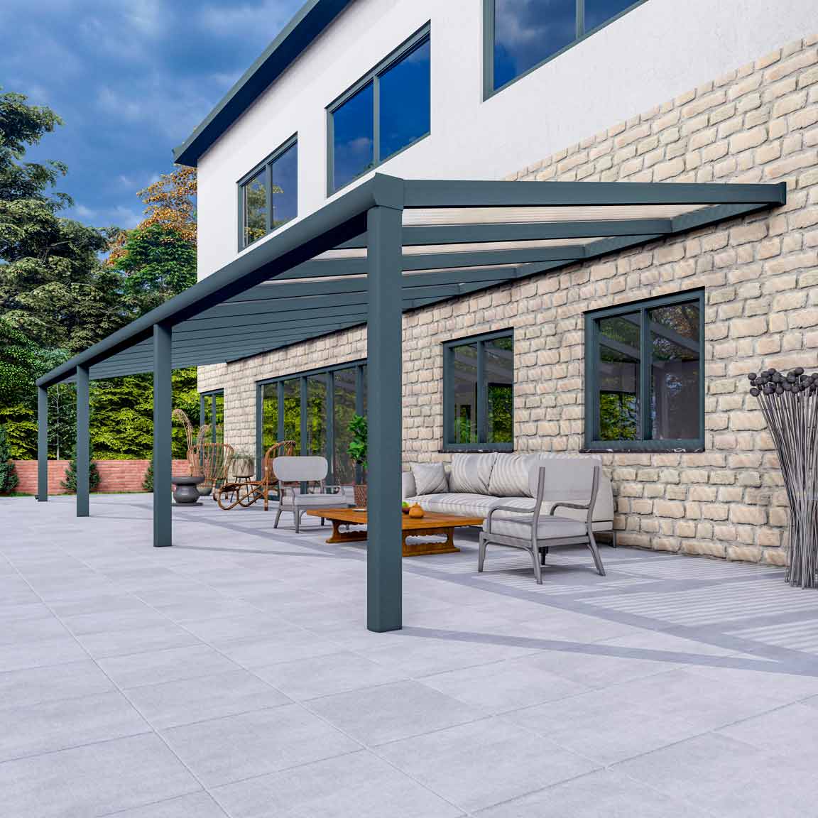 Terrassenüberdachung Excellent Anthrazit RAL 7016 mit Stegplatte Klar Polycarbonat 16mm in Breite 12060 x Tiefe 4000 - Bild 5