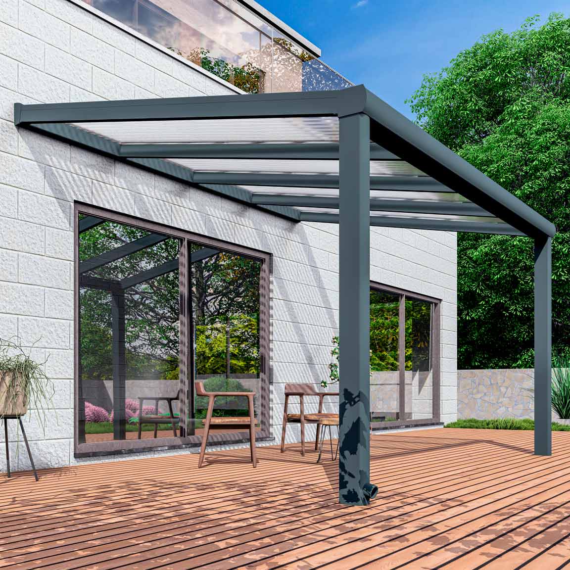 Terrassenüberdachung Excellent Anthrazit RAL 7016 mit Stegplatte Klar Polycarbonat 16mm in Breite 4060 x Tiefe 4000 - Bild 4