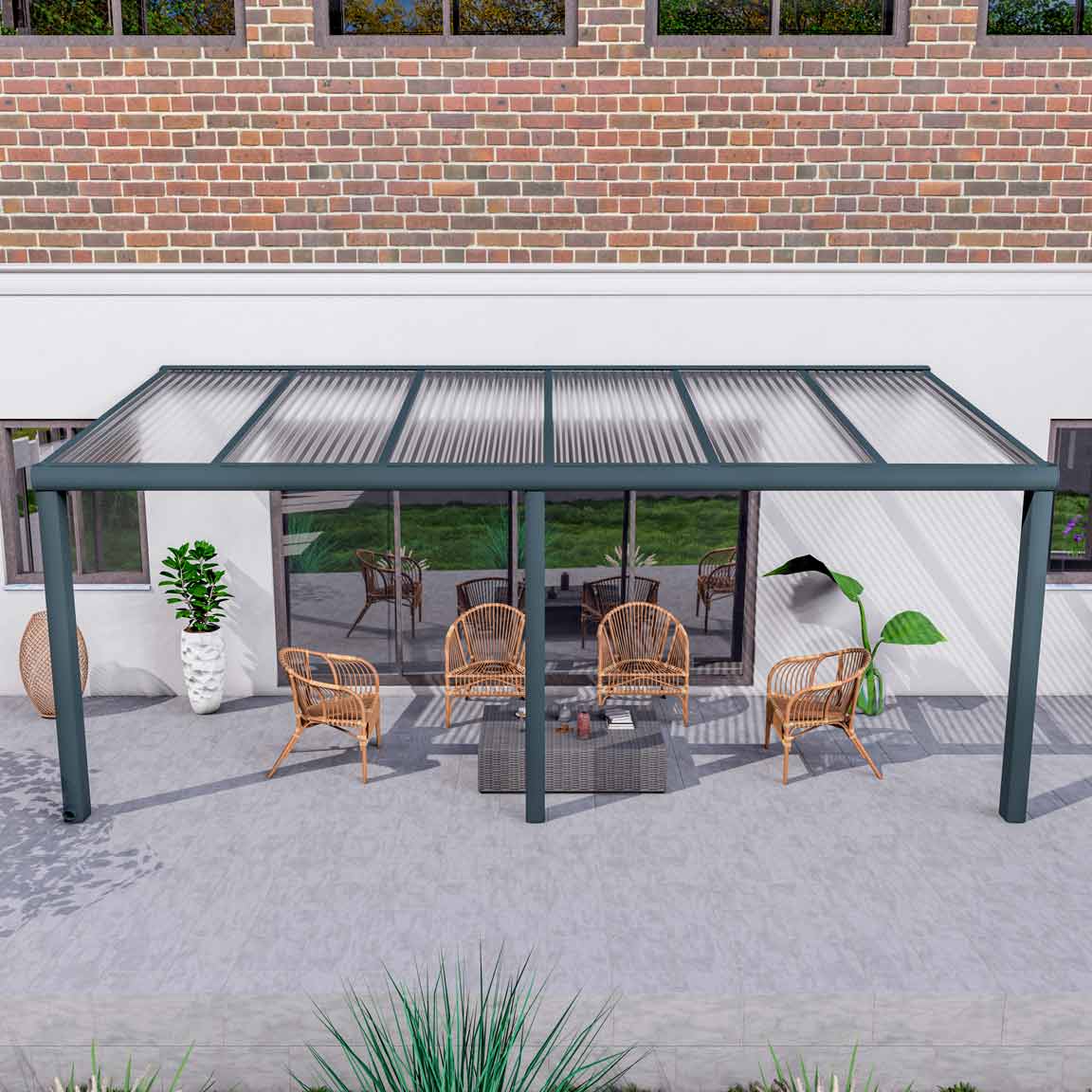 Terrassenüberdachung Excellent Anthrazit RAL 7016 mit Stegplatte Klar Polycarbonat 16mm in Breite 6060 x Tiefe 2500