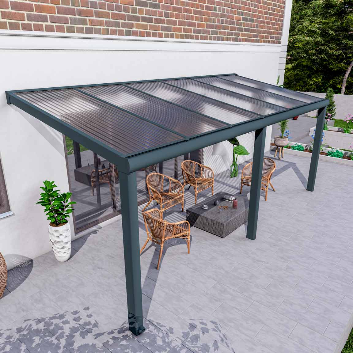 Terrassenüberdachung Excellent Anthrazit RAL 7016 mit Stegplatte Klar Polycarbonat 16mm in Breite 6060 x Tiefe 2500 - Bild 2