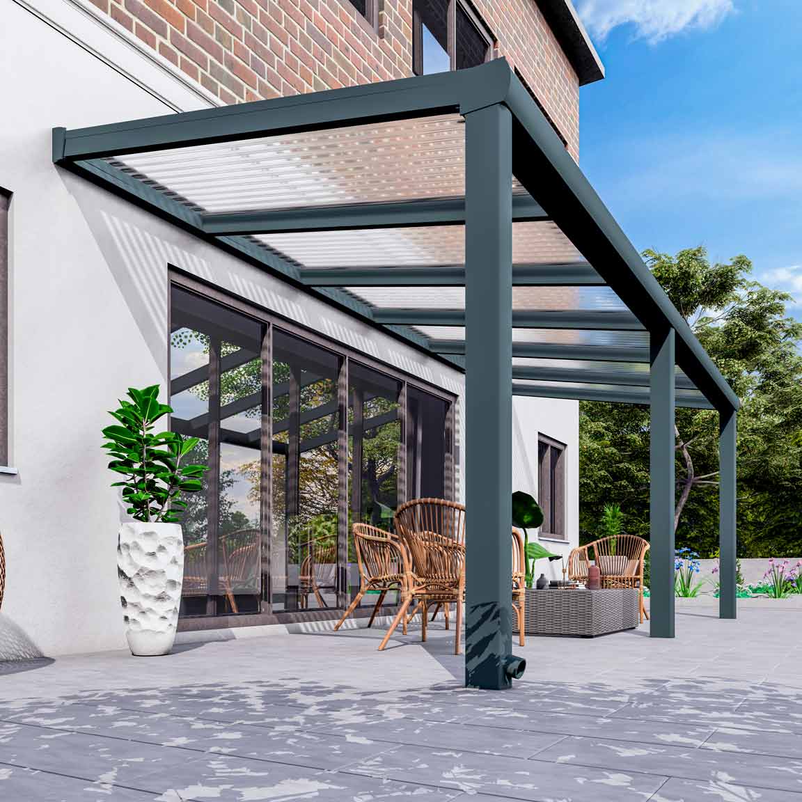 Terrassenüberdachung Excellent Anthrazit RAL 7016 mit Stegplatte Klar Polycarbonat 16mm in Breite 6060 x Tiefe 2500 - Bild 3