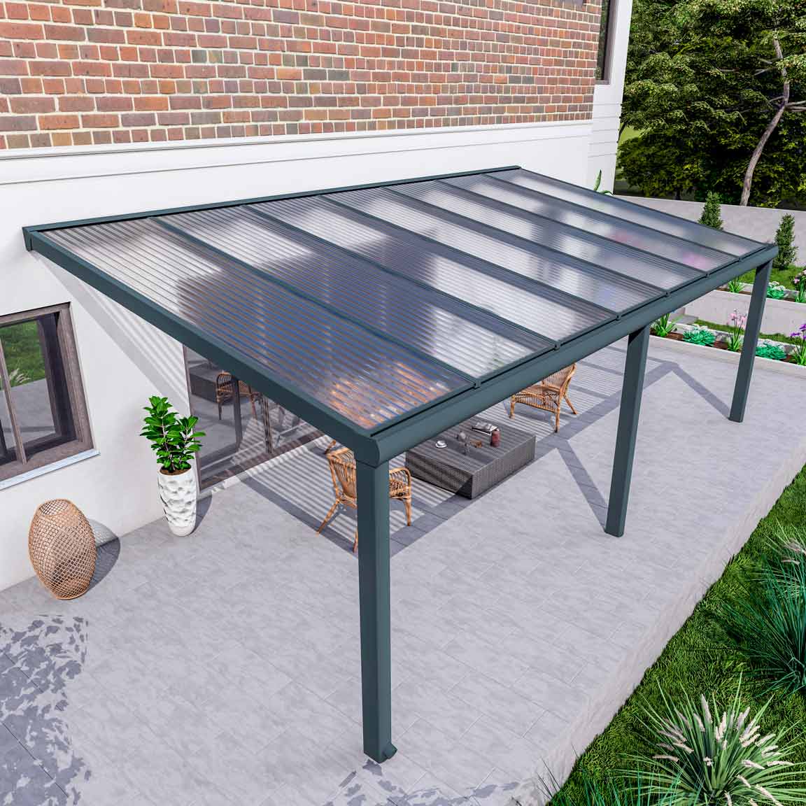 Terrassenüberdachung Excellent Anthrazit RAL 7016 mit Stegplatte Klar Polycarbonat 16mm in Breite 7060 x Tiefe 4000 - Bild 2