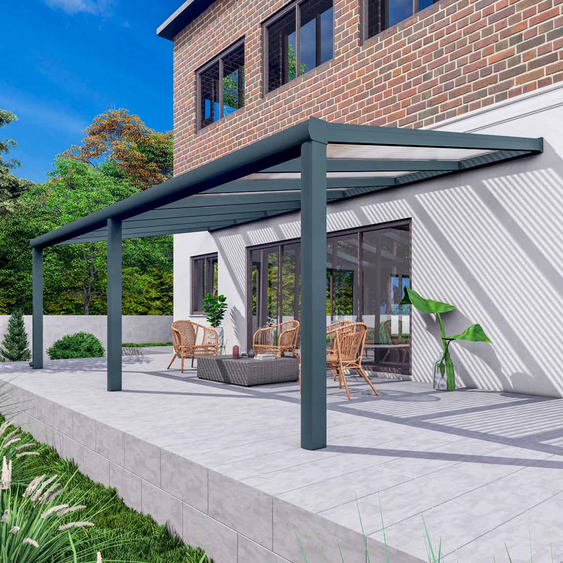 Terrassenüberdachung Excellent Anthrazit RAL 7016 mit Stegplatte Klar Polycarbonat 16mm in Breite 7060 x Tiefe 4000 - Bild 5