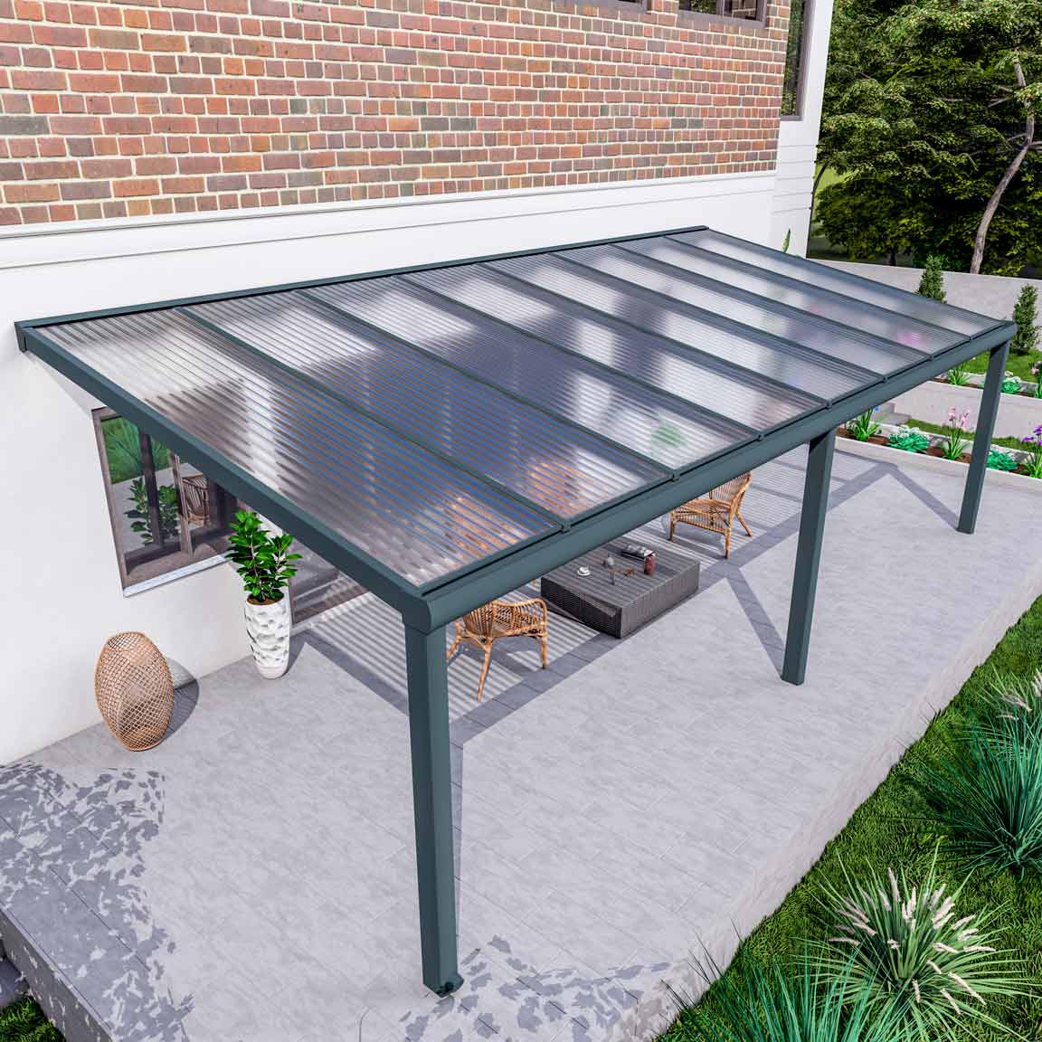 Terrassenüberdachung aus Aluminium nach Maß Excellent Anthrazit RAL 7016 mit Stegplatte Klar Polycarbonat 16mm in Breite 8060 x Tiefe 4000 - Bild 2