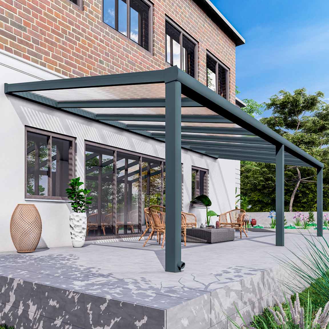 Terrassenüberdachung aus Aluminium nach Maß Excellent Anthrazit RAL 7016 mit Stegplatte Klar Polycarbonat 16mm in Breite 8060 x Tiefe 4000 - Bild 4