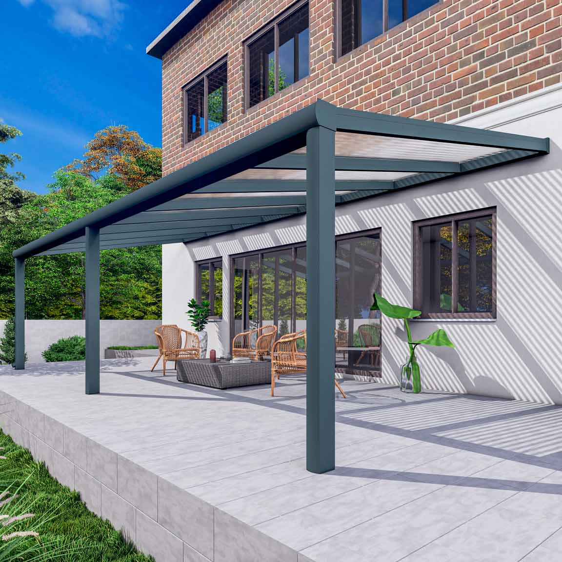 Terrassenüberdachung aus Aluminium nach Maß Excellent Anthrazit RAL 7016 mit Stegplatte Klar Polycarbonat 16mm in Breite 8060 x Tiefe 4000 - Bild 5