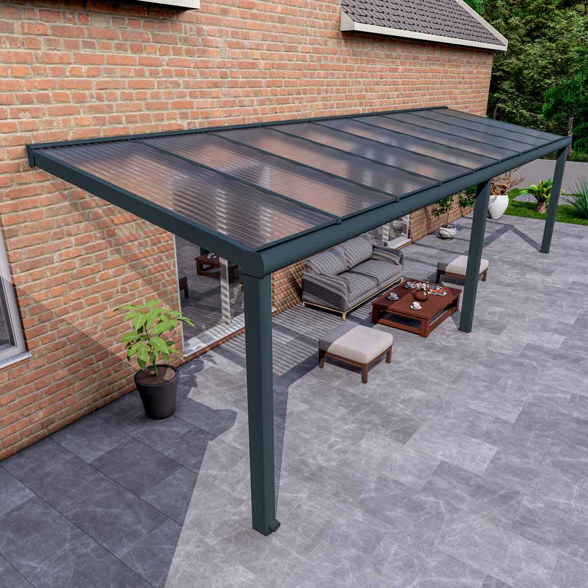 Terrassenüberdachung Excellent Anthrazit RAL 7016 mit Stegplatte Klar Polycarbonat 16mm in Breite 9060 x Tiefe 3000 - Bild 2