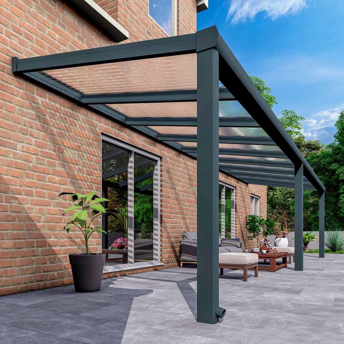 Terrassenüberdachung Excellent Anthrazit RAL 7016 mit Stegplatte Klar Polycarbonat 16mm in Breite 9060 x Tiefe 3000 - Bild 3