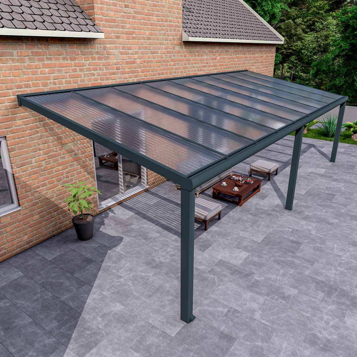 Terrassenüberdachung Excellent Anthrazit RAL 7016 mit Stegplatte Klar Polycarbonat 16mm in Breite 12060 x Tiefe 4000 - Bild 3