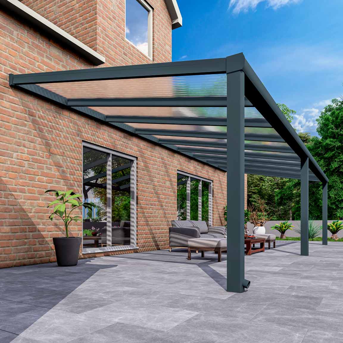 Terrassenüberdachung Excellent Anthrazit RAL 7016 mit Stegplatte Klar Polycarbonat 16mm in Breite 9060 x Tiefe 4000 - Bild 3