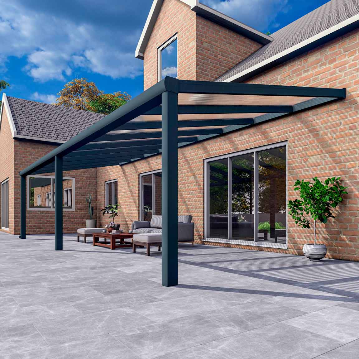 Terrassenüberdachung Excellent Anthrazit RAL 7016 mit Stegplatte Klar Polycarbonat 16mm in Breite 9060 x Tiefe 4000 - Bild 4
