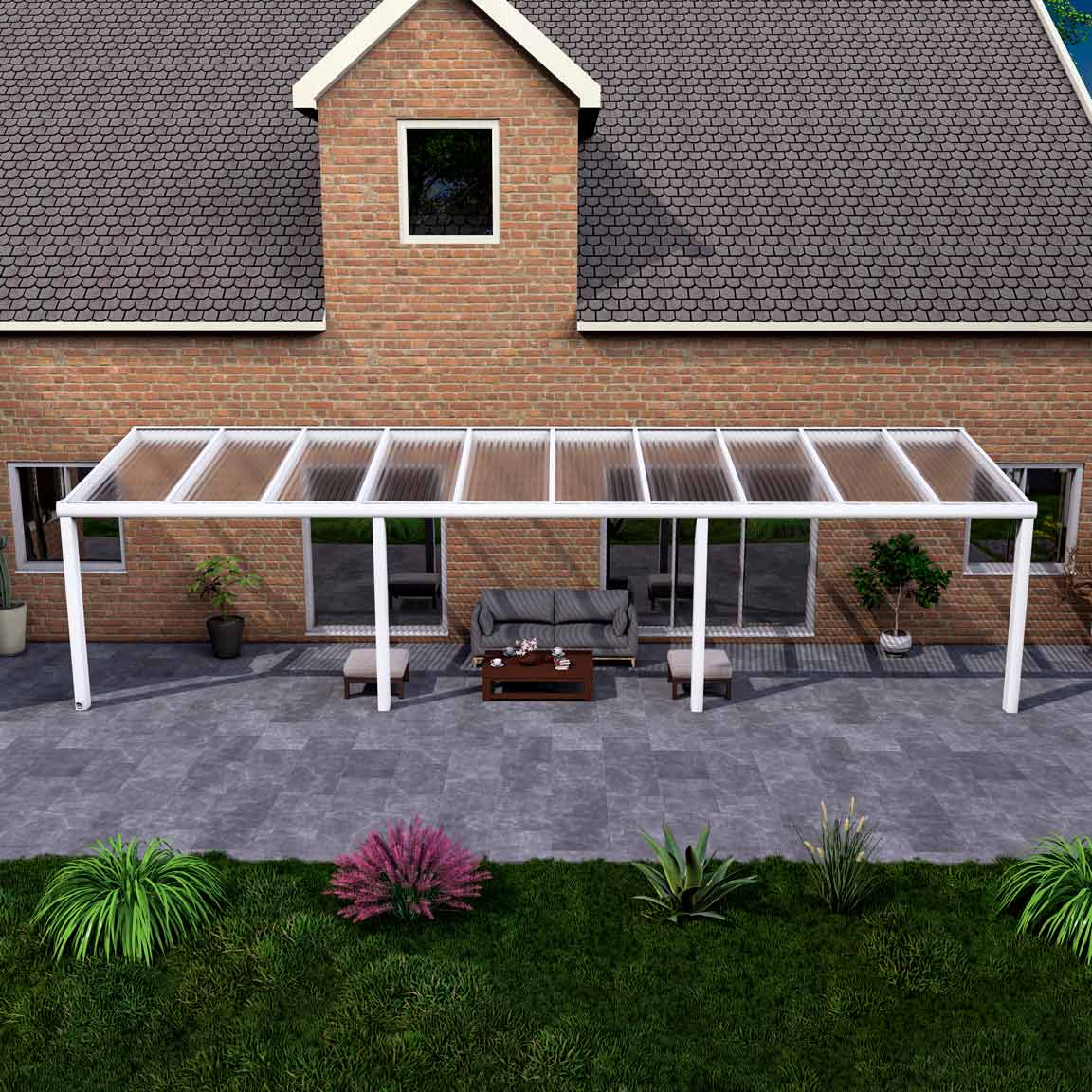 Terrassenüberdachung Excellent Weiß RAL 9016 mit Stegplatte Klar Polycarbonat 16mm in Breite 10060 x Tiefe 3000
