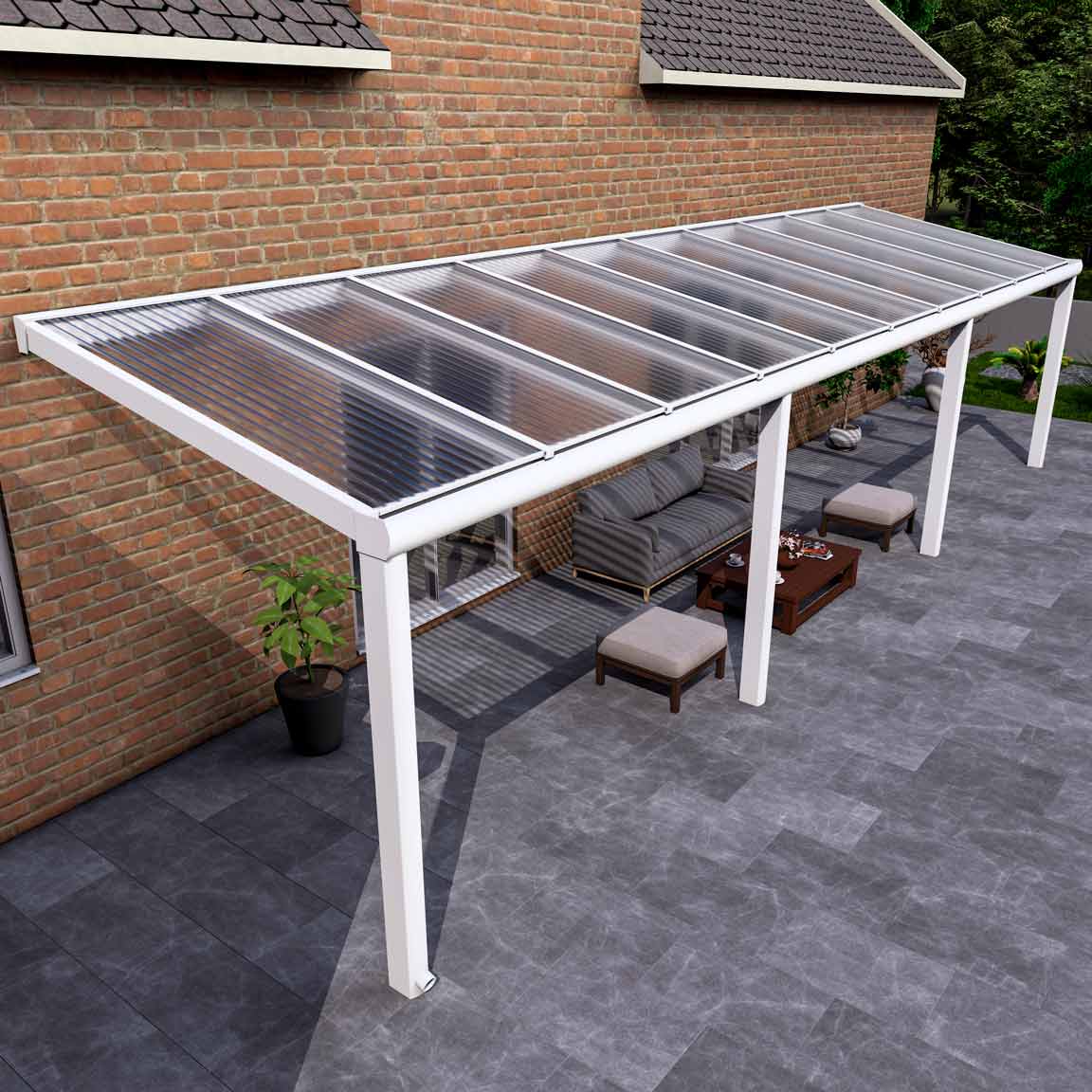 Terrassenüberdachung Excellent Weiß RAL 9016 mit Stegplatte Klar Polycarbonat 16mm in Breite 10060 x Tiefe 2500 - Bild 2