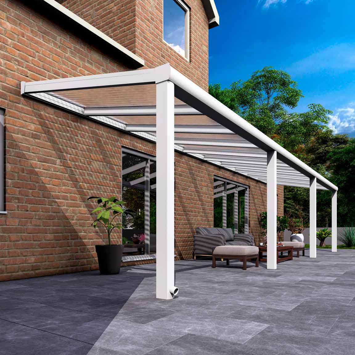Terrassenüberdachung Excellent Weiß RAL 9016 mit Stegplatte Klar Polycarbonat 16mm in Breite 10060 x Tiefe 3000 - Bild 3