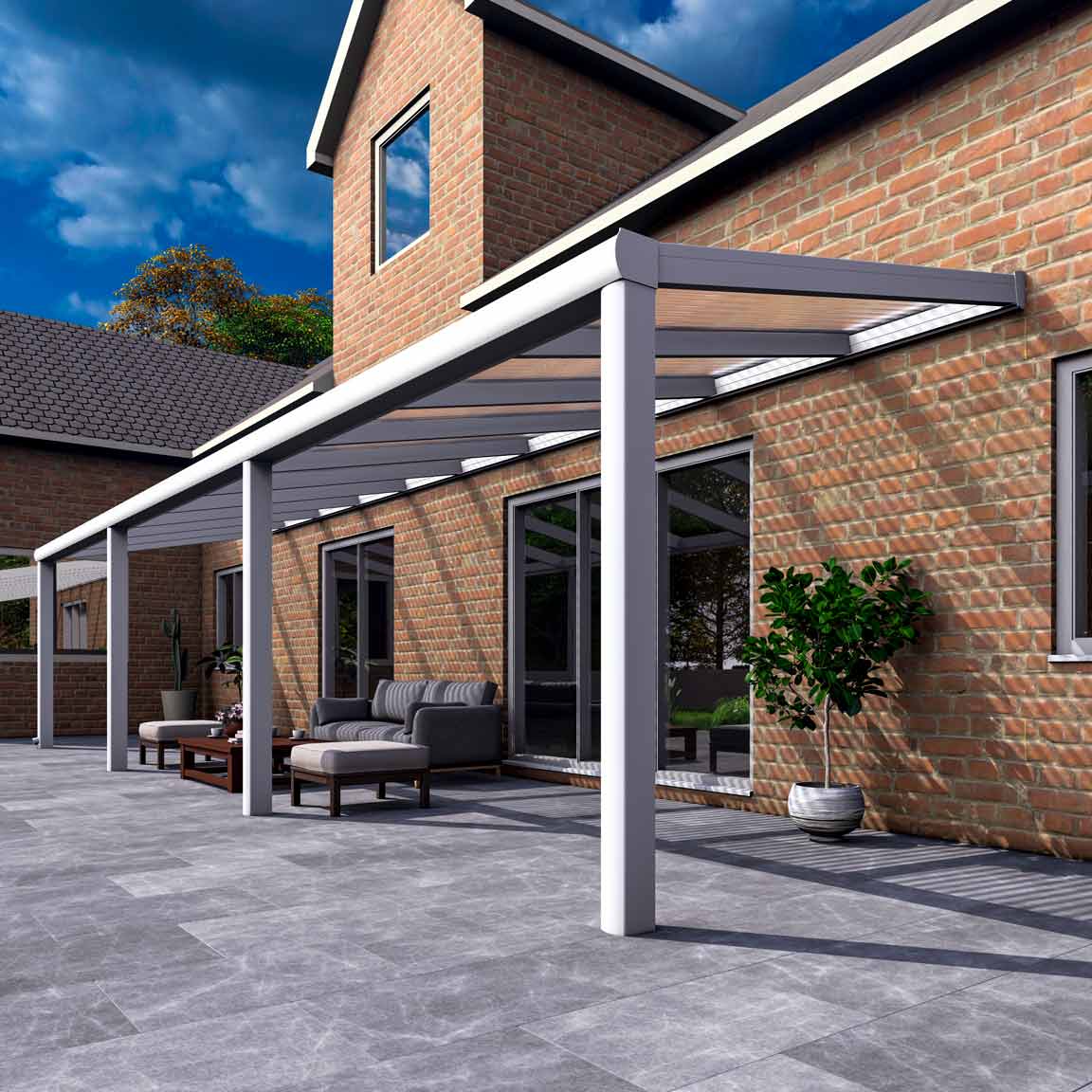 Terrassenüberdachung Excellent Weiß RAL 9016 mit Stegplatte Klar Polycarbonat 16mm in Breite 10060 x Tiefe 2500 - Bild 4