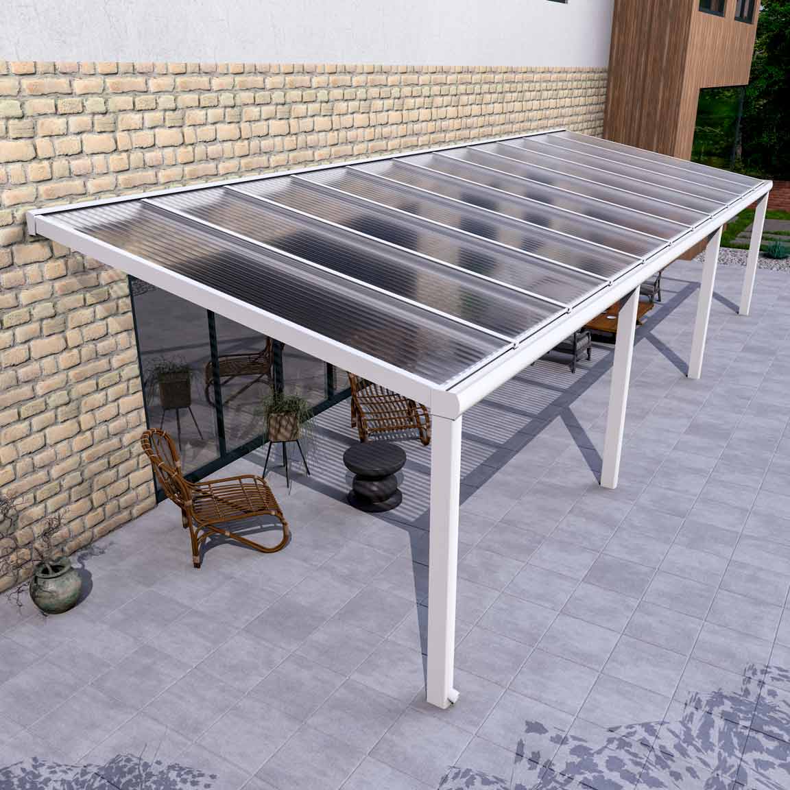 Terrassenüberdachung aus Aluminium nach Maß Excellent Weiß RAL 9016 mit Stegplatte Klar Polycarbonat 16mm in Breite 11060 x Tiefe 4000 - Bild 3