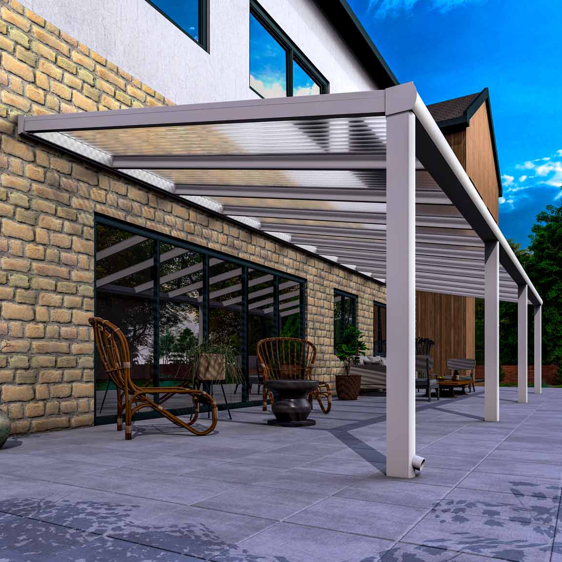 Terrassenüberdachung aus Aluminium nach Maß Excellent Weiß RAL 9016 mit Stegplatte Klar Polycarbonat 16mm in Breite 11060 x Tiefe 4000 - Bild 4