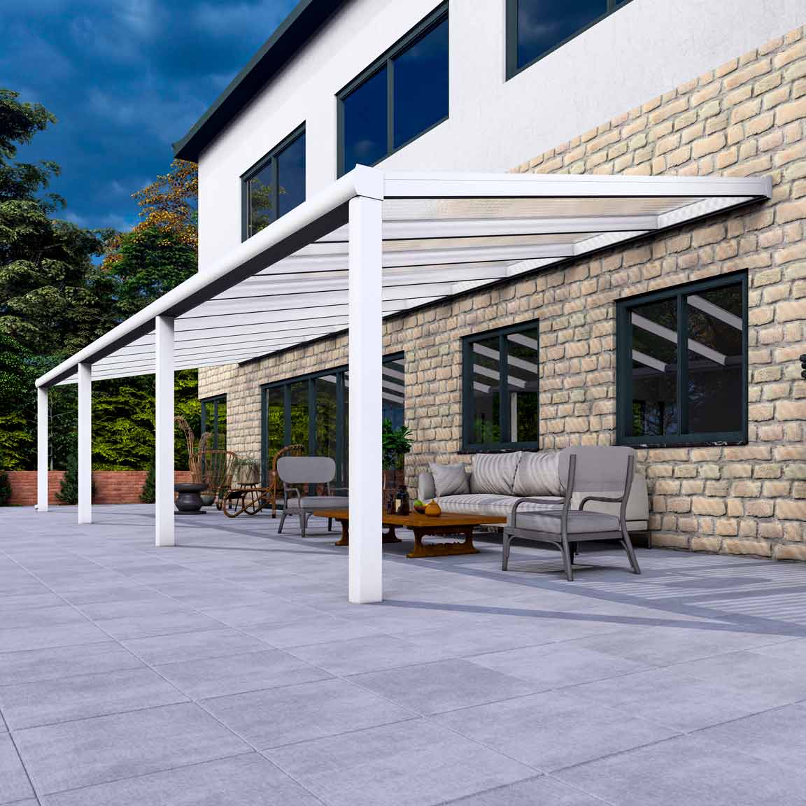Terrassenüberdachung aus Aluminium nach Maß Excellent Weiß RAL 9016 mit Stegplatte Klar Polycarbonat 16mm in Breite 11060 x Tiefe 4000 - Bild 5