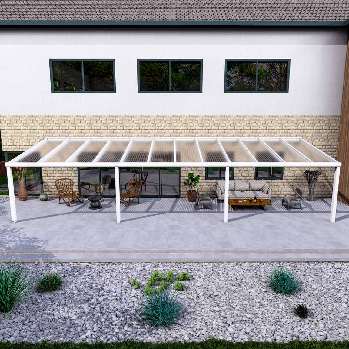Terrassenüberdachung Excellent Weiß RAL 9016 mit Stegplatte Klar Polycarbonat 16mm in Breite 12060 x Tiefe 4000