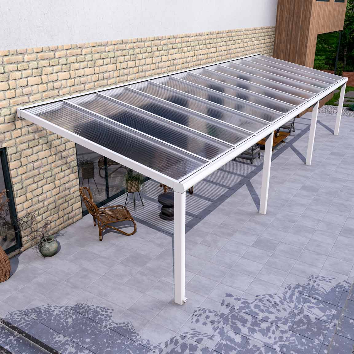Terrassenüberdachung Excellent Weiß RAL 9016 mit Stegplatte Klar Polycarbonat 16mm in Breite 12060 x Tiefe 3500 - Bild 2