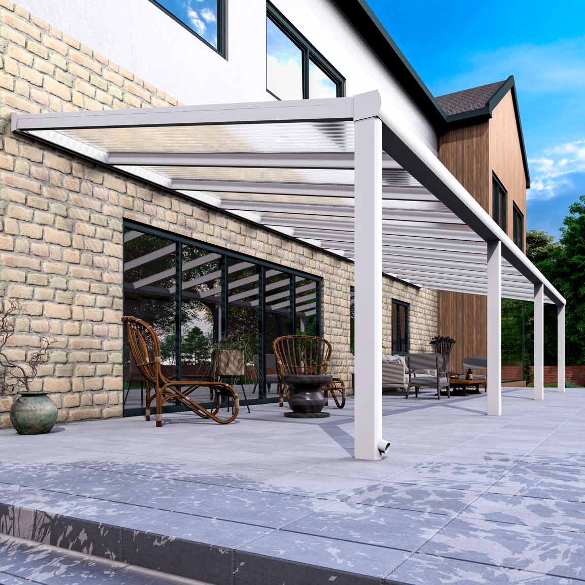 Terrassenüberdachung Excellent Weiß RAL 9016 mit Stegplatte Klar Polycarbonat 16mm in Breite 12060 x Tiefe 4000 - Bild 4