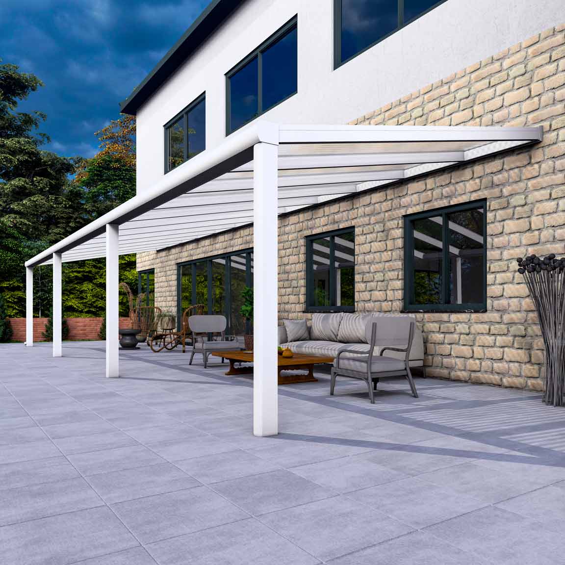 Terrassenüberdachung Excellent Weiß RAL 9016 mit Stegplatte Klar Polycarbonat 16mm in Breite 12060 x Tiefe 3500 - Bild 4