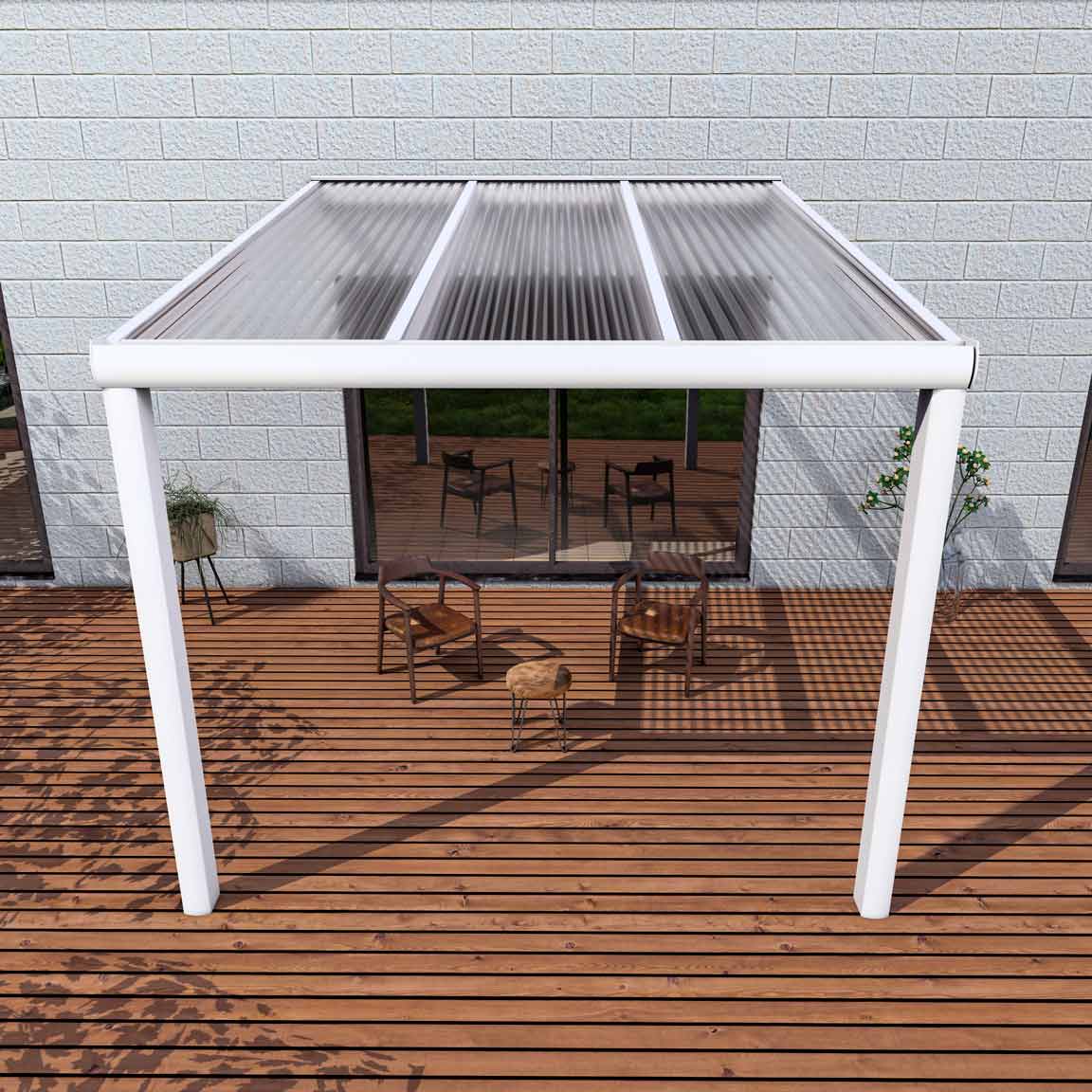 Terrassenüberdachung Excellent Weiß RAL 9016 mit Stegplatte Klar Polycarbonat 16mm in Breite 3060 x Tiefe 4000