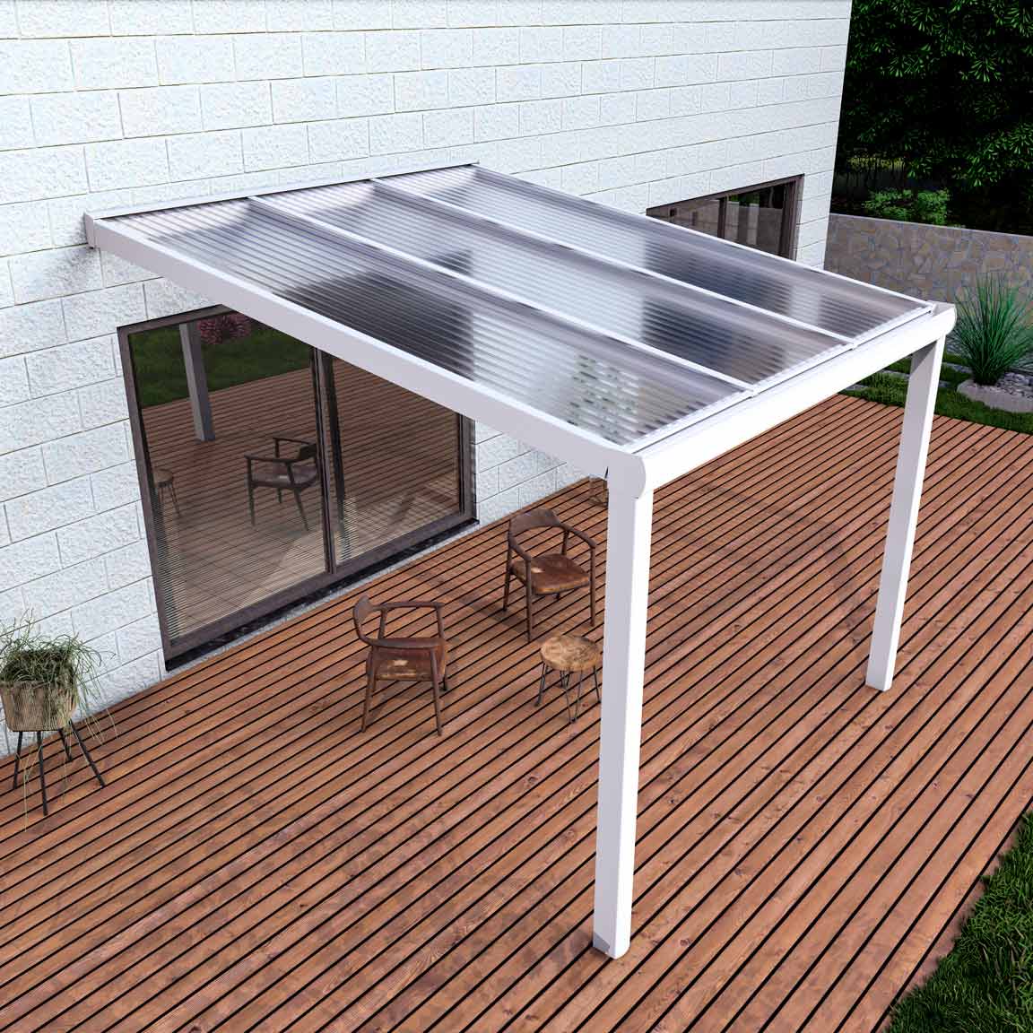 Terrassenüberdachung Excellent Weiß RAL 9016 mit Stegplatte Klar Polycarbonat 16mm in Breite 3060 x Tiefe 3500 - Bild 2