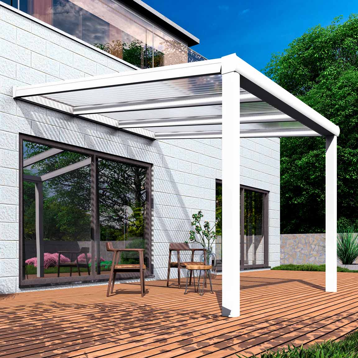 Terrassenüberdachung Excellent Weiß RAL 9016 mit Stegplatte Klar Polycarbonat 16mm in Breite 3060 x Tiefe 3500 - Bild 3