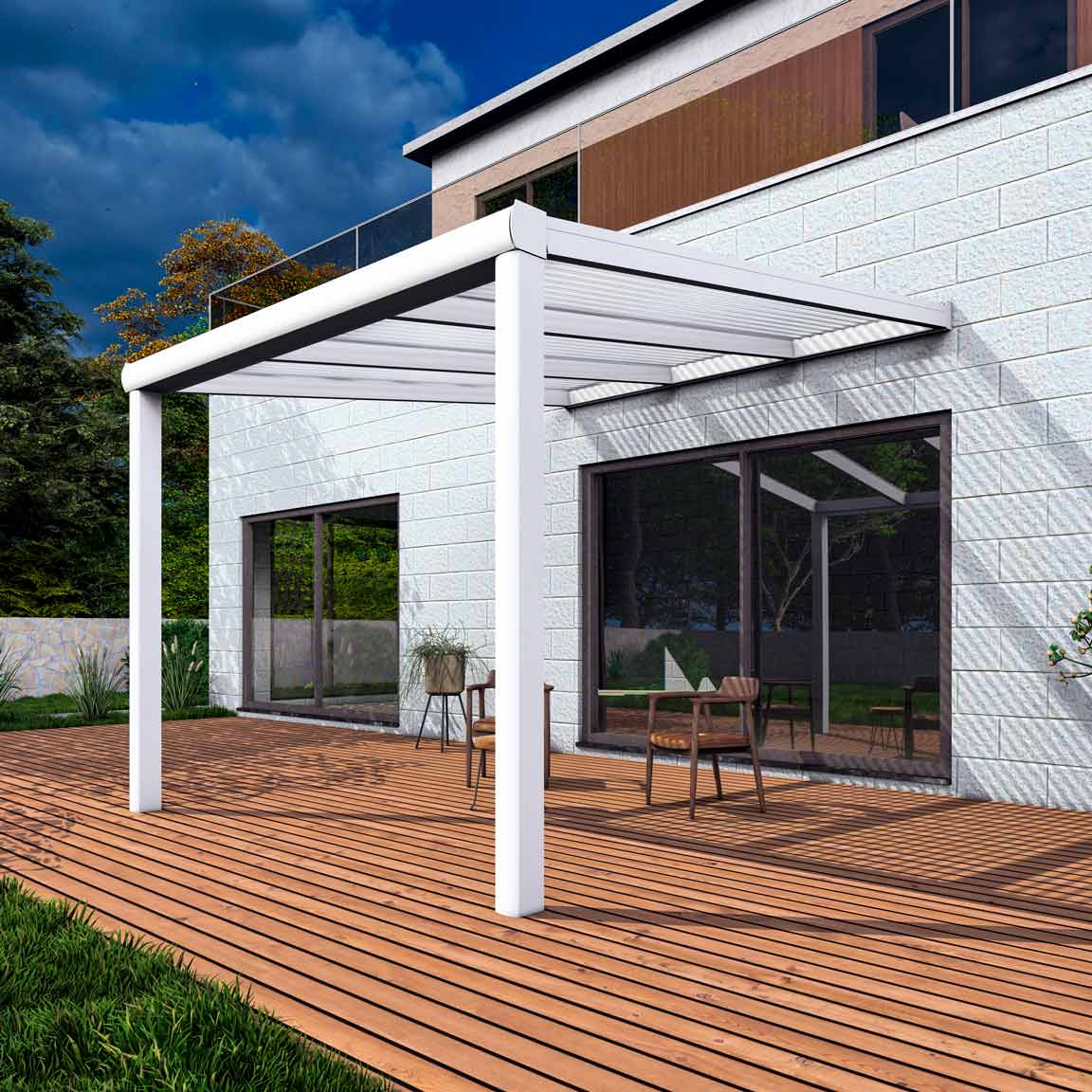 Terrassenüberdachung Excellent Weiß RAL 9016 mit Stegplatte Klar Polycarbonat 16mm in Breite 3060 x Tiefe 3500 - Bild 4