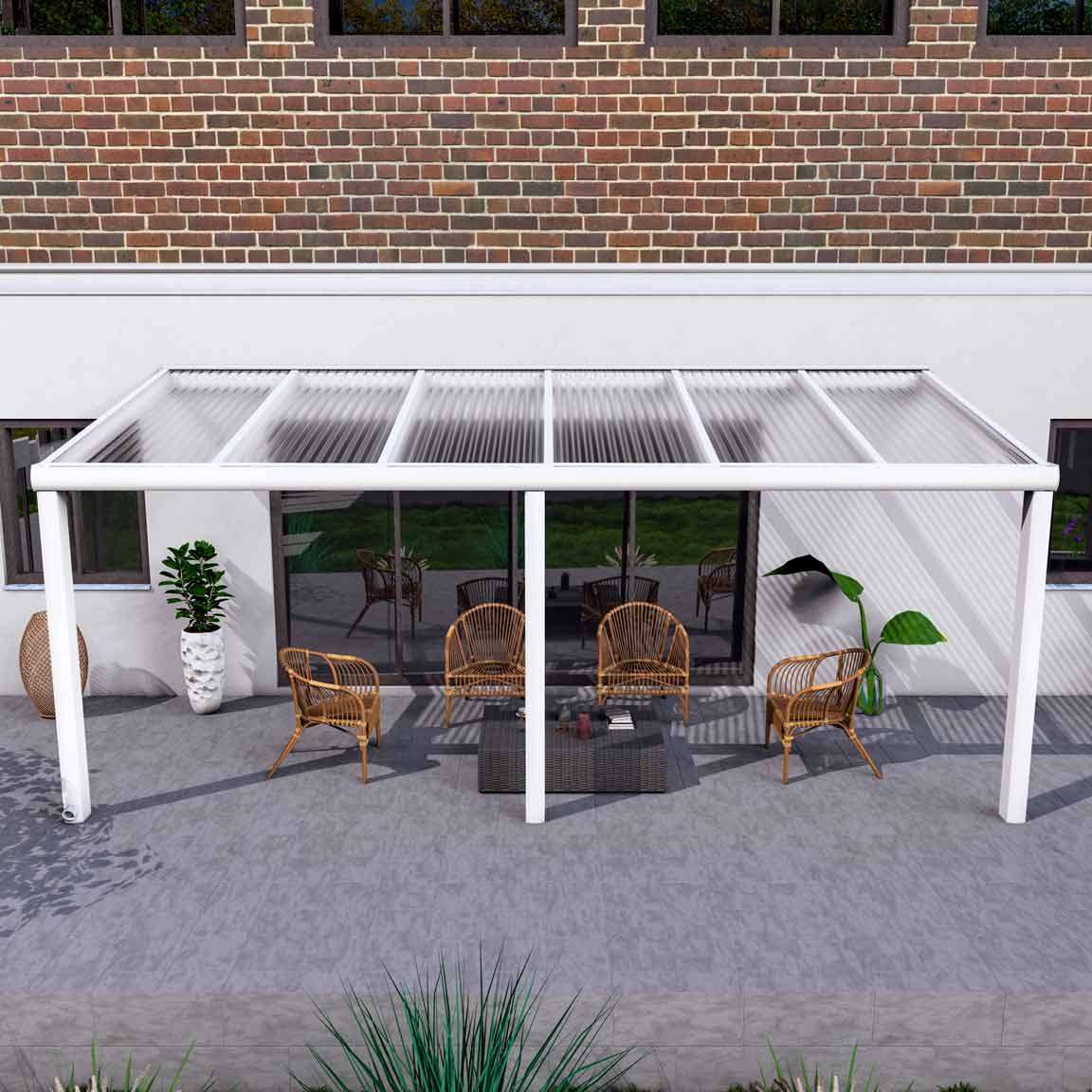 Terrassenüberdachung Excellent Weiß RAL 9016 mit Stegplatte Klar Polycarbonat 16mm in Breite 6060 x Tiefe 3000