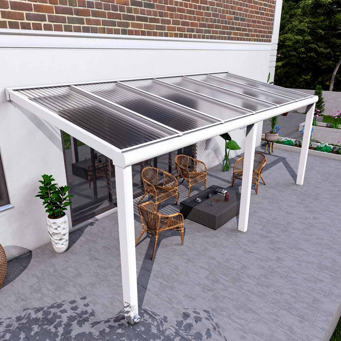 Terrassenüberdachung Excellent Weiß RAL 9016 mit Stegplatte Klar Polycarbonat 16mm in Breite 6060 x Tiefe 3000 - Bild 2