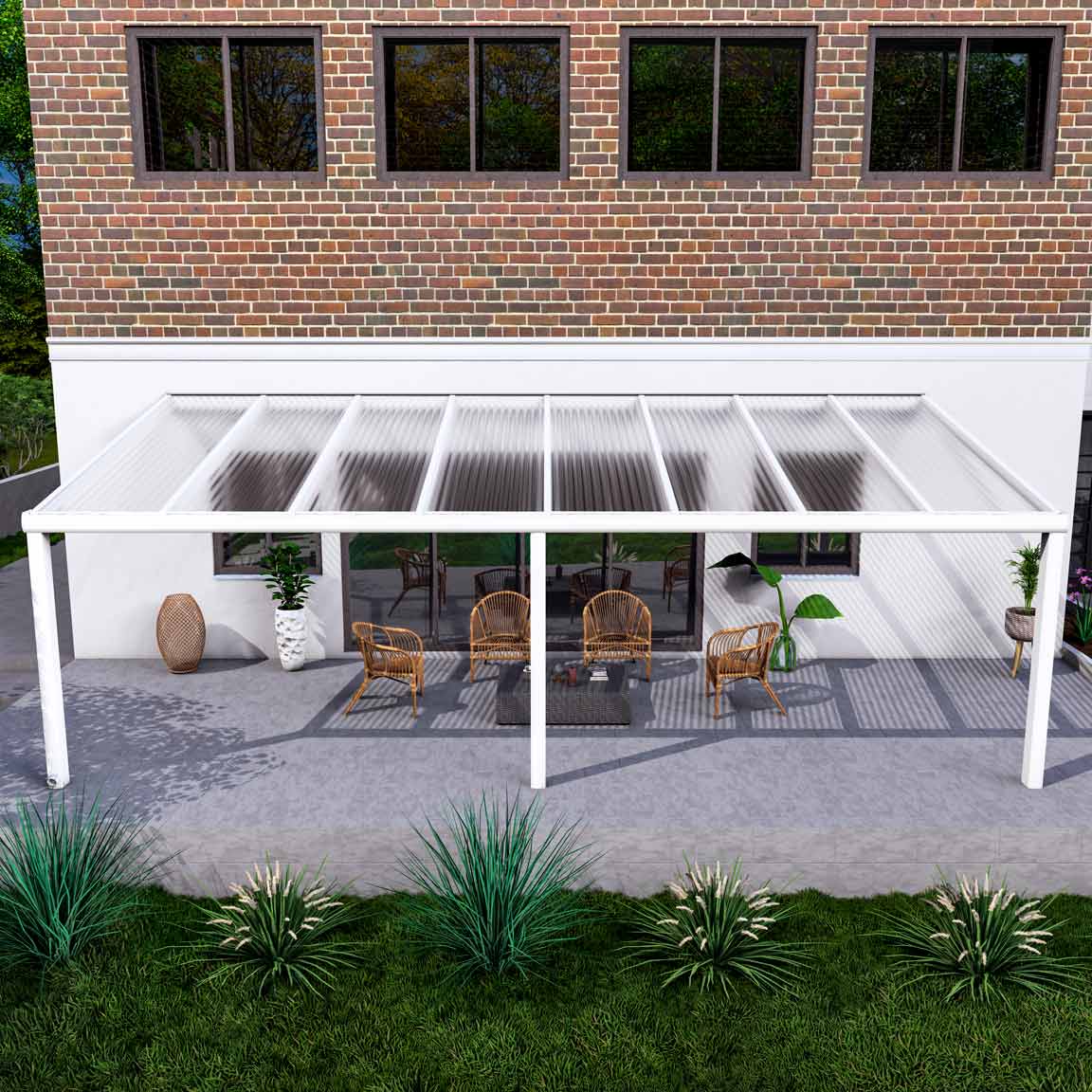 Terrassenüberdachung Excellent Weiß RAL 9016 mit Stegplatte Klar Polycarbonat 16mm in Breite 8060 x Tiefe 4000