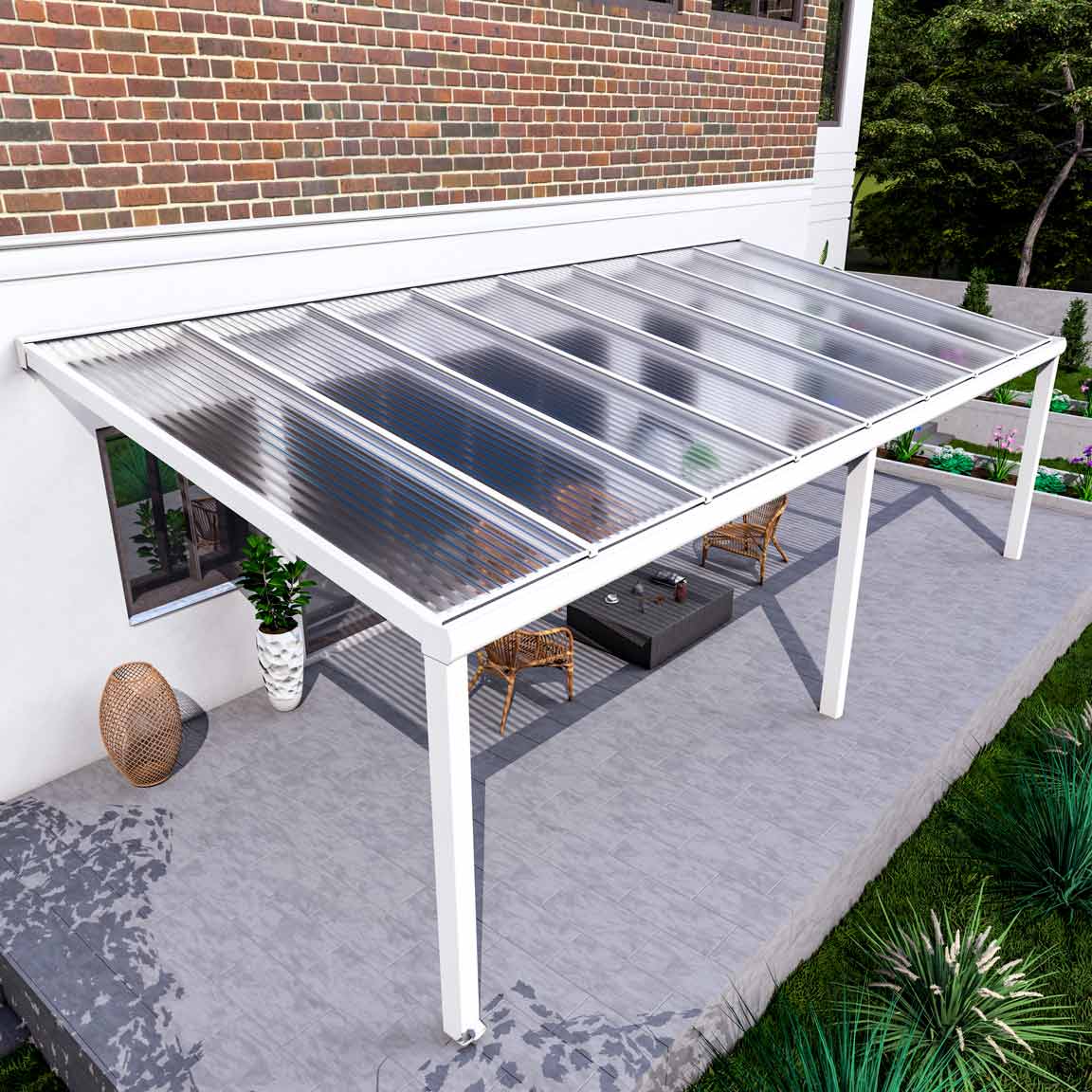 Terrassenüberdachung Excellent Weiß RAL 9016 mit Stegplatte Klar Polycarbonat 16mm in Breite 8060 x Tiefe 4000 - Bild 2