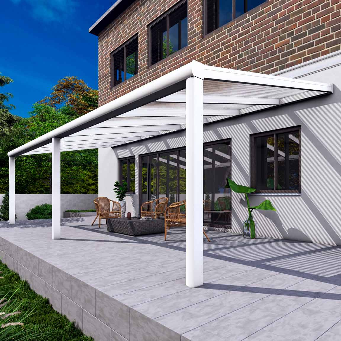 Terrassenüberdachung Excellent Weiß RAL 9016 mit Stegplatte Klar Polycarbonat 16mm in Breite 8060 x Tiefe 4000 - Bild 5