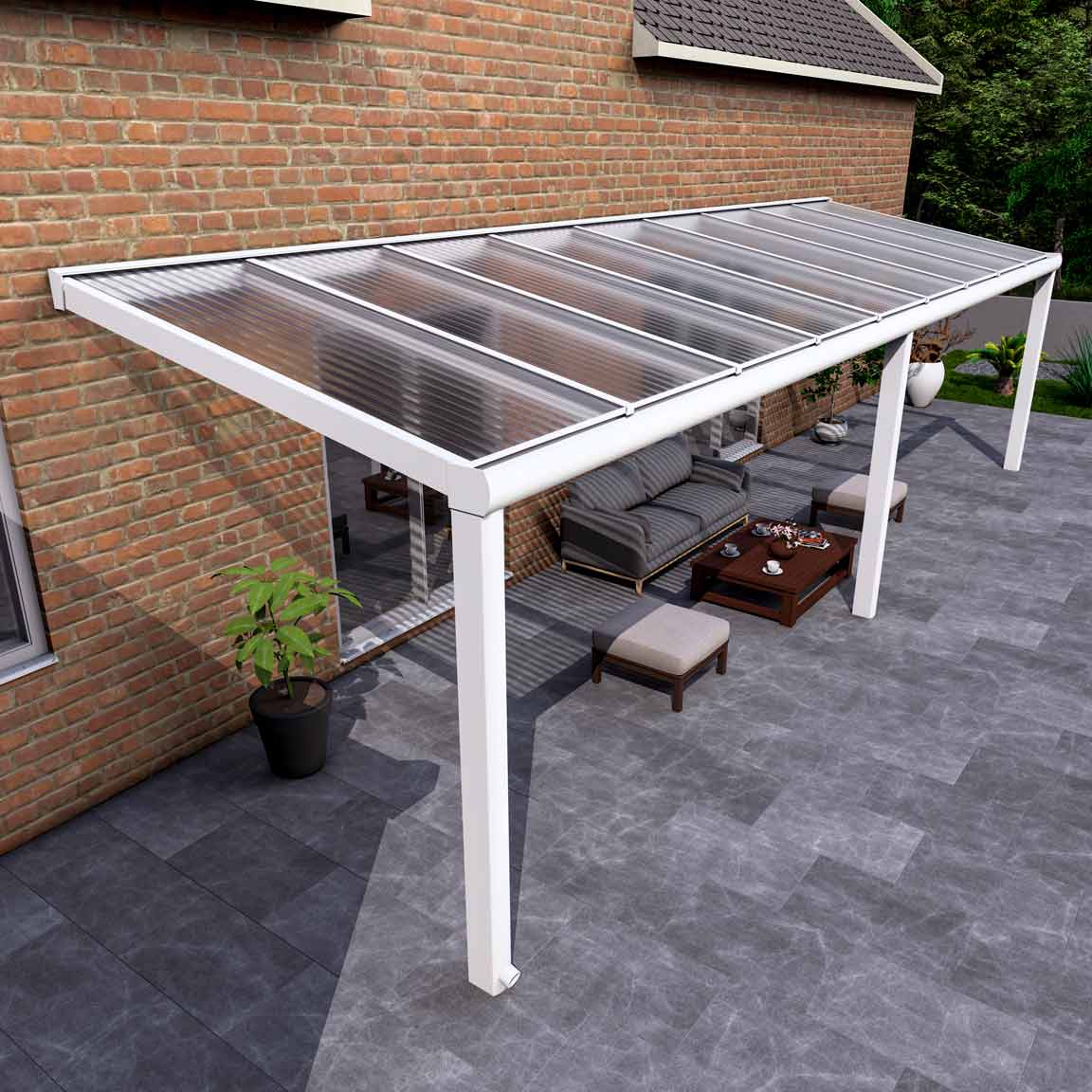 Terrassenüberdachung Excellent Weiß RAL 9016 mit Stegplatte Klar Polycarbonat 16mm in Breite 9060 x Tiefe 3000 - Bild 2