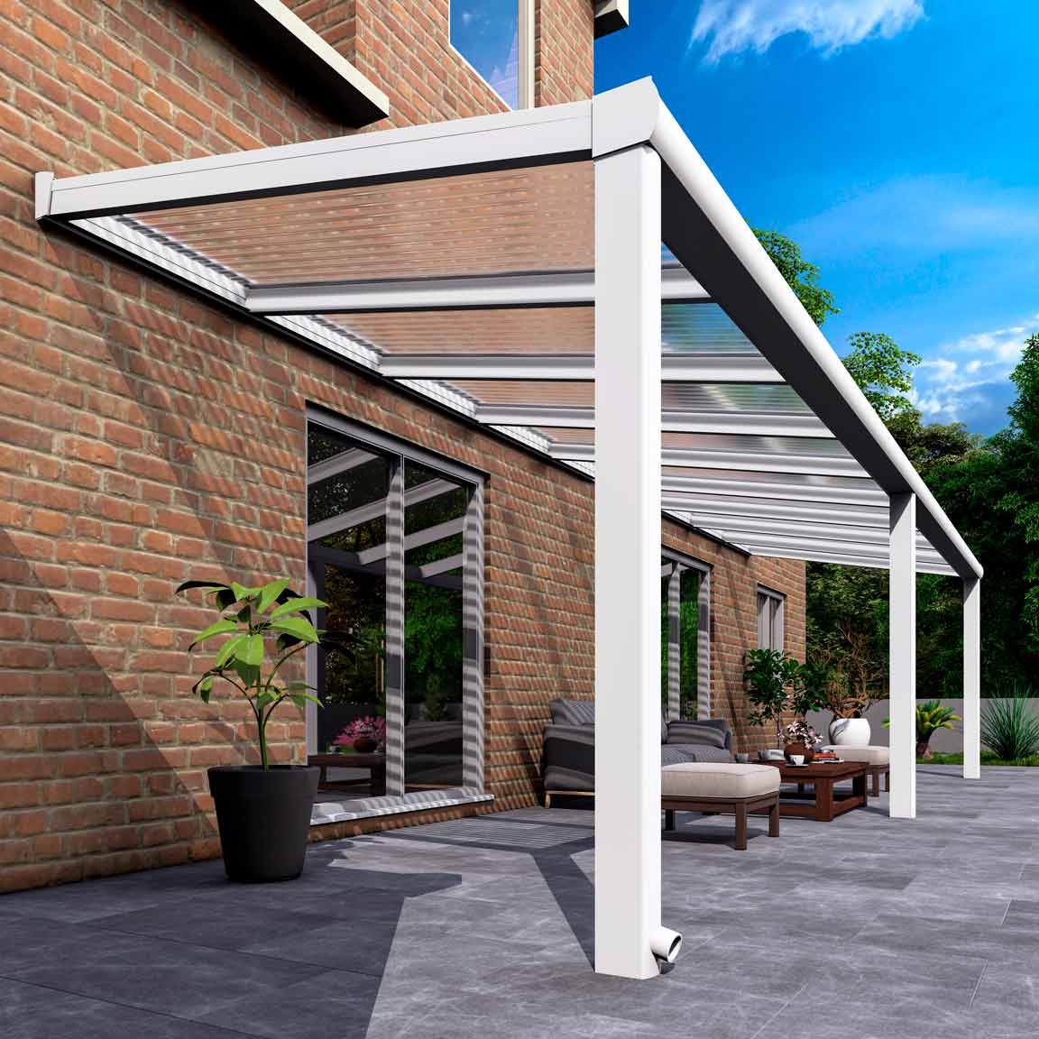 Terrassenüberdachung Excellent Weiß RAL 9016 mit Stegplatte Klar Polycarbonat 16mm in Breite 9060 x Tiefe 3000 - Bild 3