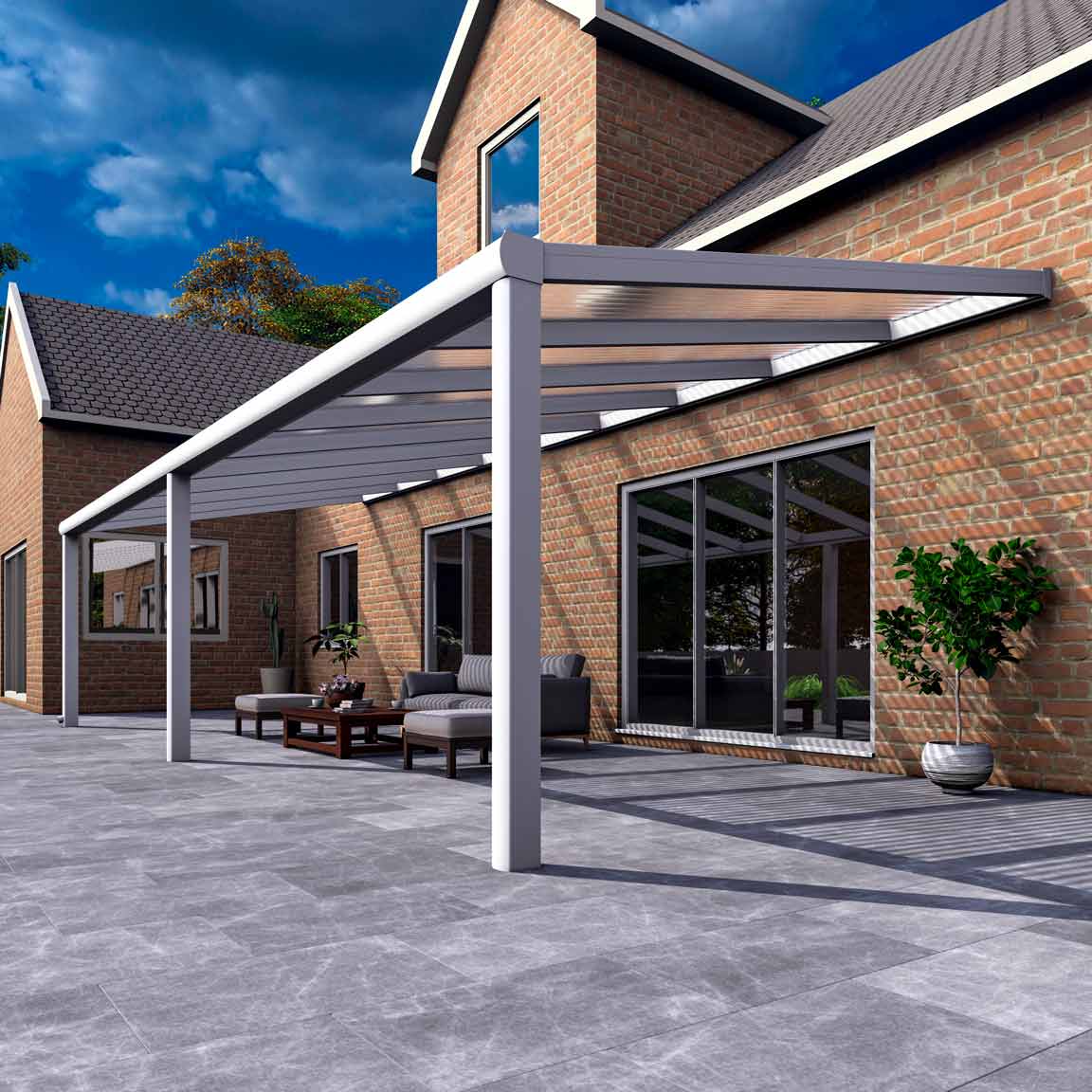 Terrassenüberdachung Excellent Weiß RAL 9016 mit Stegplatte Klar Polycarbonat 16mm in Breite 9060 x Tiefe 3000 - Bild 4