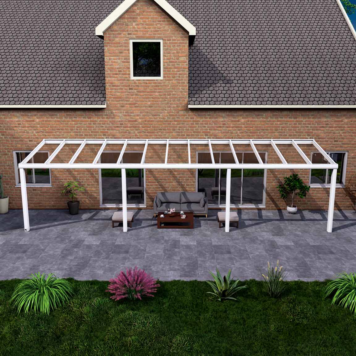 Terrassenüberdachung Excellent Weiß RAL 9016 mit VSG Klar Glas 8mm in Breite 10060 x Tiefe 3000