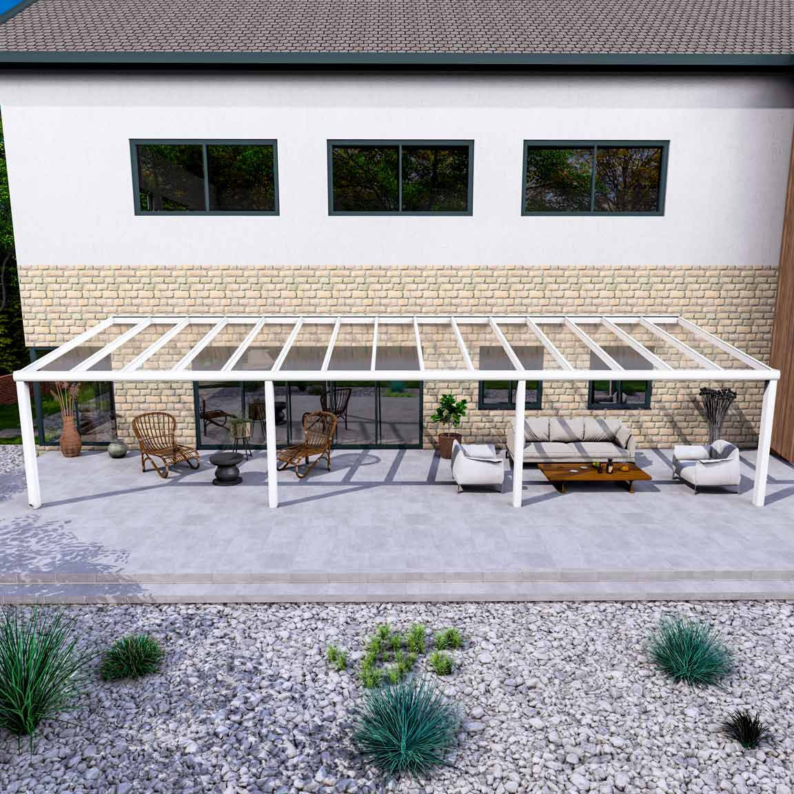 Terrassenüberdachung Excellent Weiß RAL 9016 mit VSG Klar Glas 8mm in Breite 11060 x Tiefe 3500