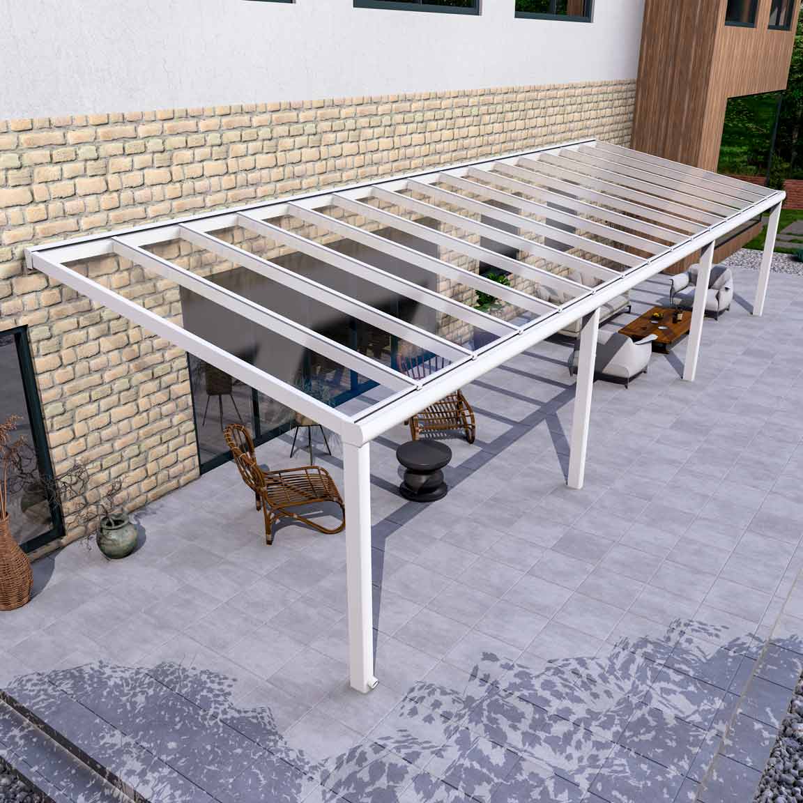 Terrassenüberdachung Excellent Weiß RAL 9016 mit VSG Klar Glas 8mm in Breite 11060 x Tiefe 3500 - Bild 2