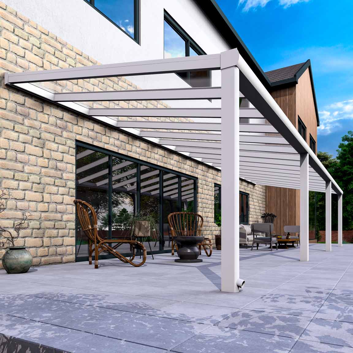 Terrassenüberdachung Excellent Weiß RAL 9016 mit VSG Klar Glas 8mm in Breite 12060 x Tiefe 3500 - Bild 3