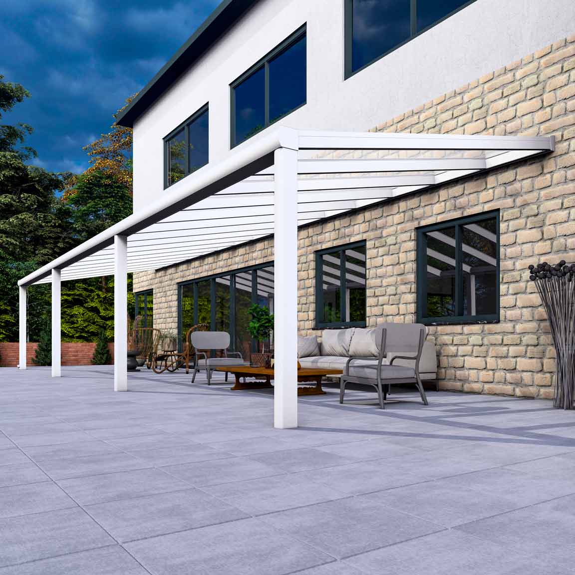 Terrassenüberdachung Excellent Weiß RAL 9016 mit VSG Klar Glas 8mm in Breite 12060 x Tiefe 3500 - Bild 4