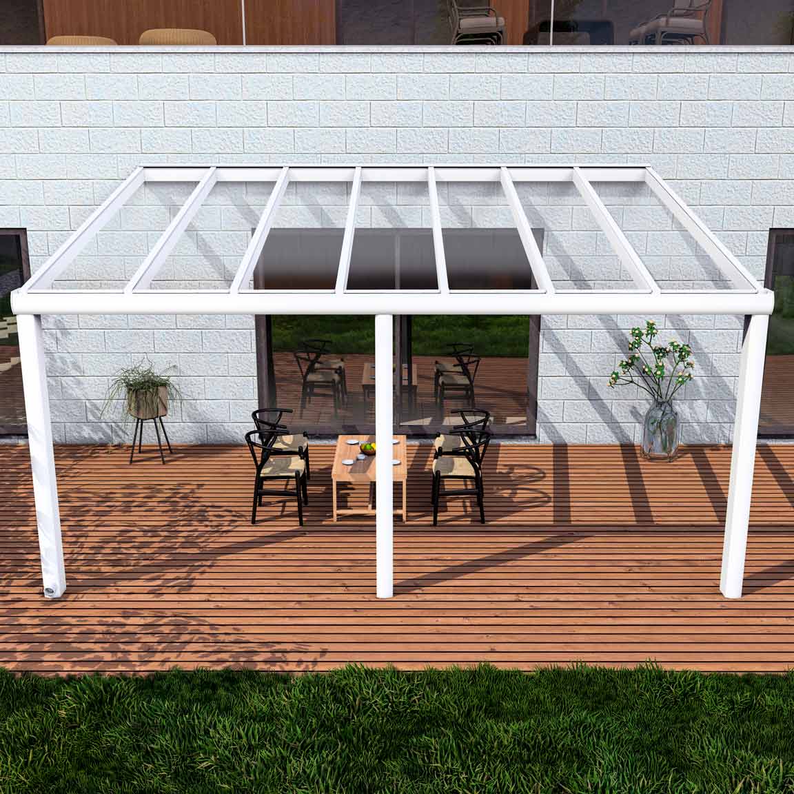 Terrassenüberdachung Excellent Weiß RAL 9016 mit VSG Klar Glas 8mm in Breite 5060 x Tiefe 3500